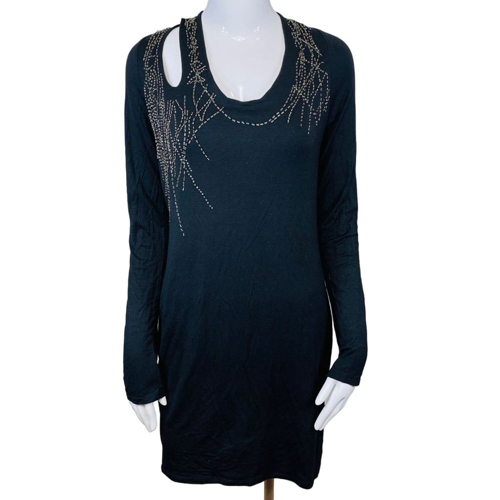 Romeo & Juliet Couture Black Beaded Scoop Bodycon Cocktail Party Dress Large